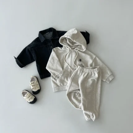 2023 Baby Casual Tracksuit Children Boys Cotton Zipper Hooded Jacket Jogger Pants Set 2Pcs Sets Kids 1