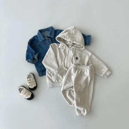 2023 Baby Casual Tracksuit Children Boys Cotton Zipper Hooded Jacket Jogger Pants Set 2Pcs Sets Kids