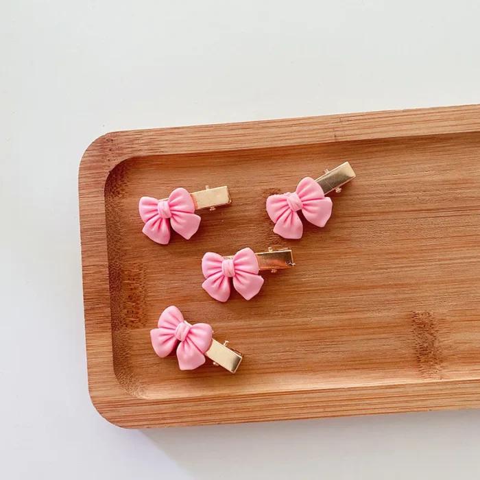 2Pcs Pink Hair Pin for Baby Girl Cute Tie Bow Flower Heart Baby Girl Hair Clips 3