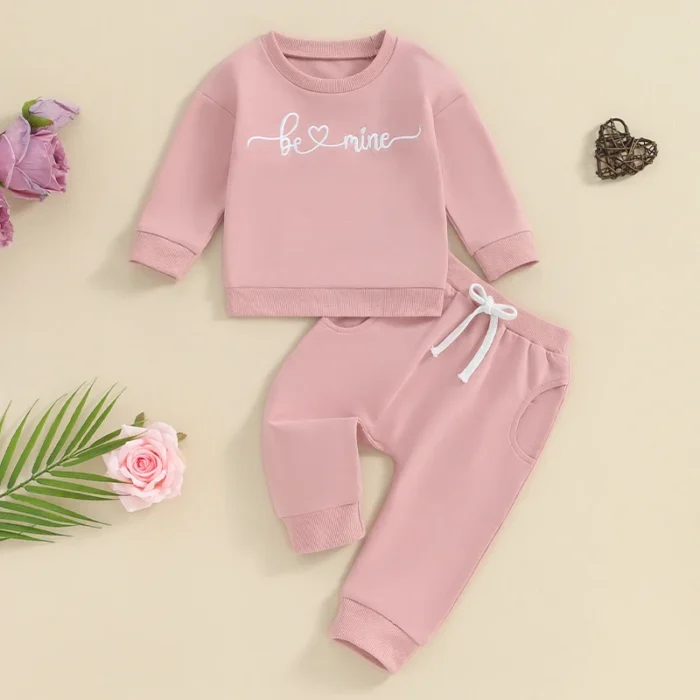 2Pcs Set Infant Baby Girl Clothes Long Sleeve Crewneck Sweatshirt Joggers Pants Valentines Day Outfit Set
