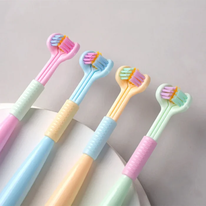 3D Stereo Three Sided Toothbrush for Children s Tongue Scraper Deep Cleaning Ultra Fine Soft Hair 2