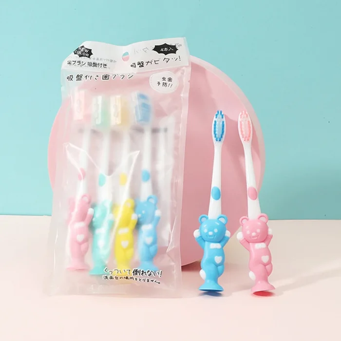 4Pcs set Baby Toothbrush Cute Cartoon Toothbrush for Children Bamboo Charcoal Short Handle Children s Toothbrush 3