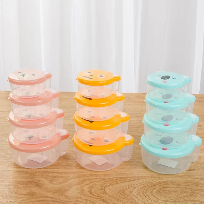4pcs Cute Bento Box for Children Outdoor Food Storage Container School Office Picnic Plastic Cartoon Student 3