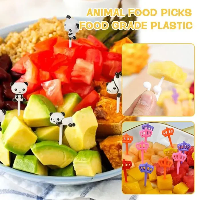 Animal Food Picks Food Grade Plastic Mini Forks Cartoon Dinosaurs Fruit Fork Lunch Bento Box for 2