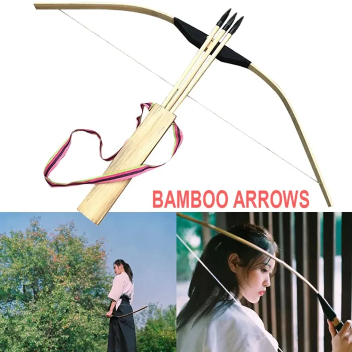 Bamboo Wooden Bow Children Bows And Arrows With 3 Safety Arrow Quiver Arm Guard Set For 2
