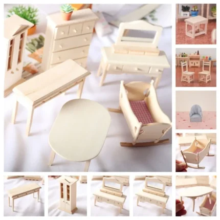 DIY Pretend Play Toy Montessori Mini Table Wooden Miniature Furniture Model Mini Cabinet Bedroom Chlidren Toys