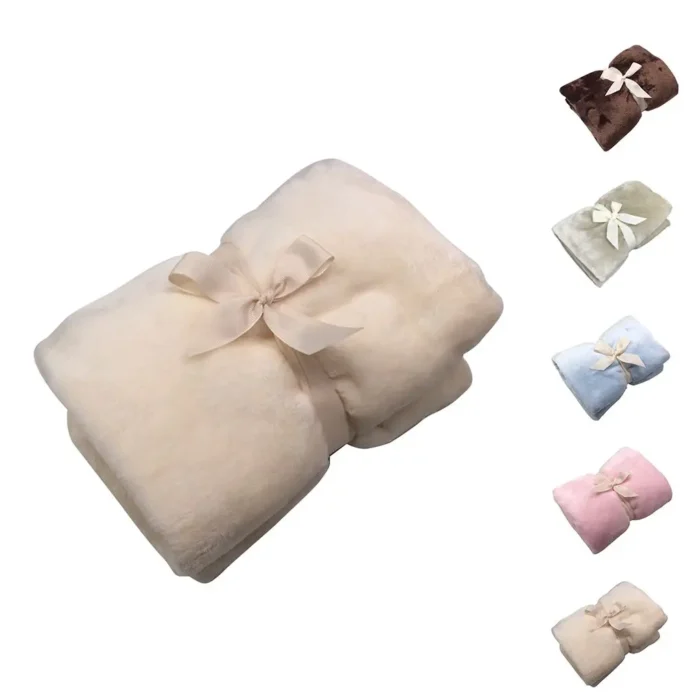 Flannel Throw Blanket Solid Color Cozy Car Couch Bed Plush Thicken Swaddling Napping Blanket 5