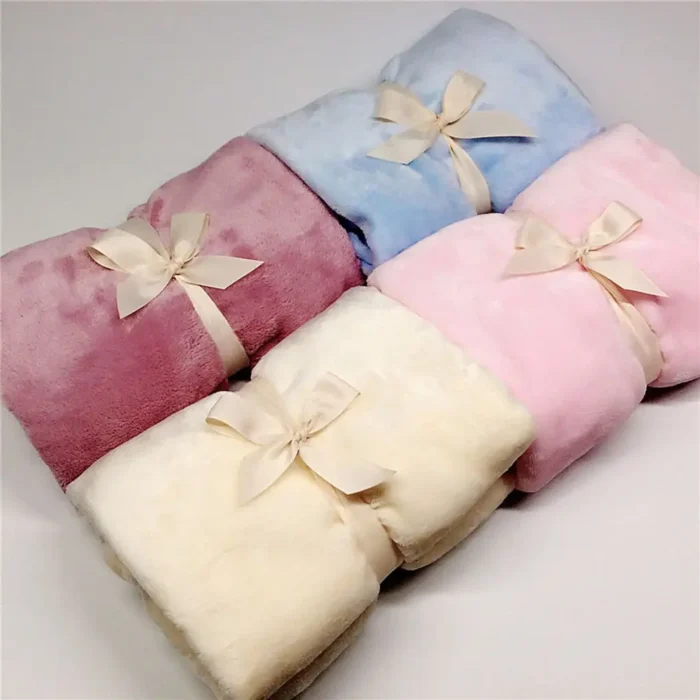 Flannel Throw Blanket Solid Color Cozy Car Couch Bed Plush Thicken Swaddling Napping Blanket 6