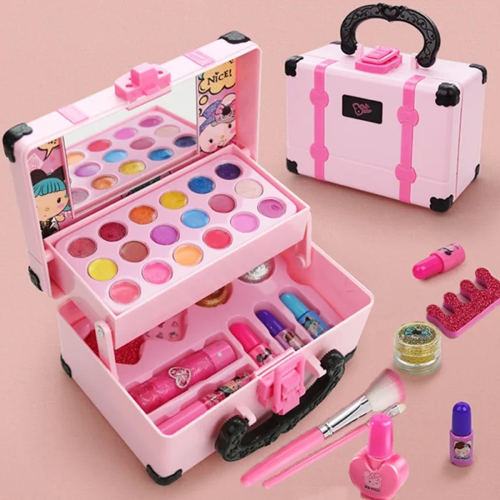 Girl Makeup Kit For Kids Washable Safe Cosmetics Toys Set Children Makeup Cosmetics Playing Box Play