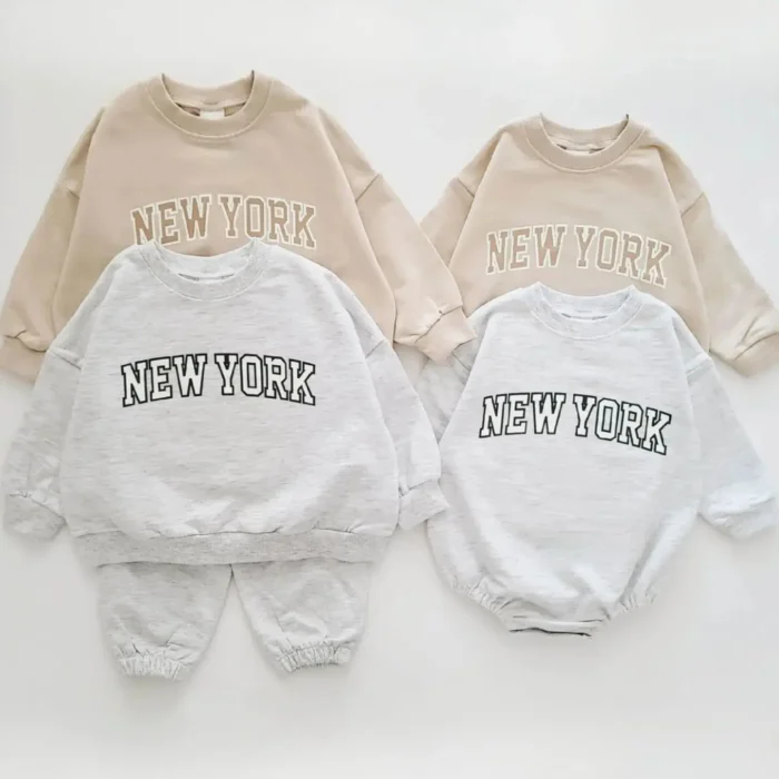 INS Kids Boys New York Sweatshirt Jogger Pants Set 2023 Autumn New Baby Girls Clothes Toddler
