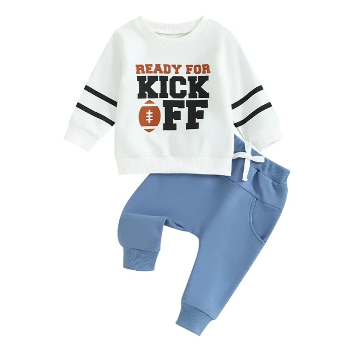 KMBANGI Toddler Boy Football Outfit Letter Long Sleeve Crew Neck Sweatshirt Jogger Pants 2PCS Set Fall 4