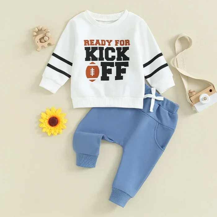 KMBANGI Toddler Boy Football Outfit Letter Long Sleeve Crew Neck Sweatshirt Jogger Pants 2PCS Set Fall