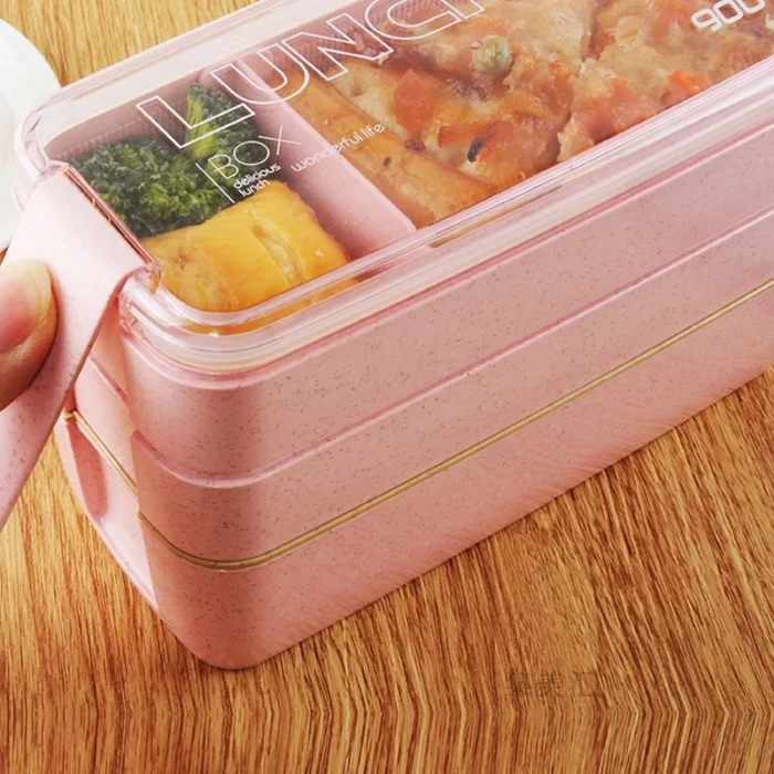 Kitchen 900ml Microwave Lunch Box Wheat Straw Dinnerware Food Storage Container Children Kids School Office Portable 4