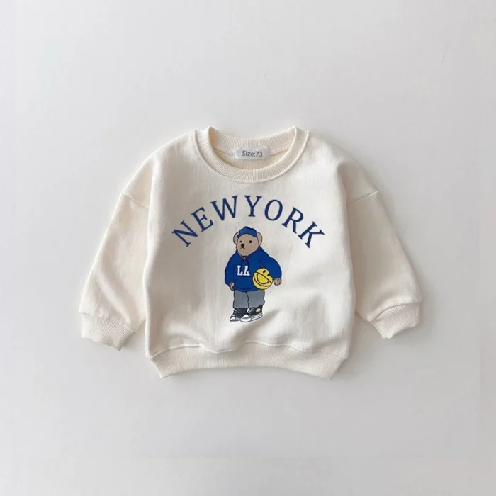 Korea 2023 Baby Boys Clothes Sets Kids Letter Bear Printed Long Sleeve Sweatshirt Jogger Pants Set 3