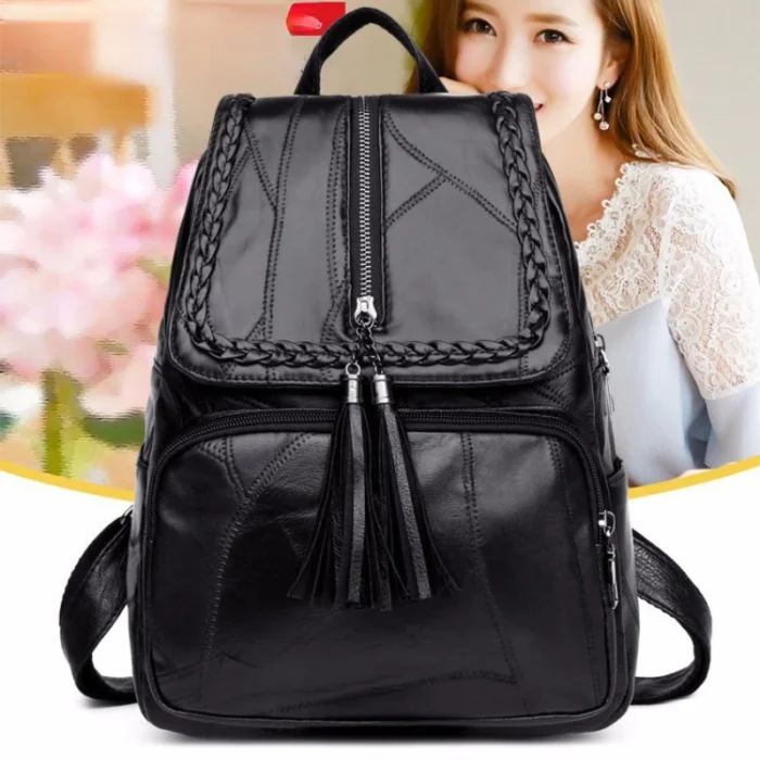 New Fashion Leisure Women s Simple Backpack Travel Soft Pu Leather Handbag Shoulder Bags for Women 2