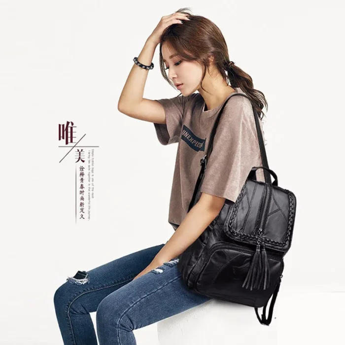 New Fashion Leisure Women s Simple Backpack Travel Soft Pu Leather Handbag Shoulder Bags for Women 3
