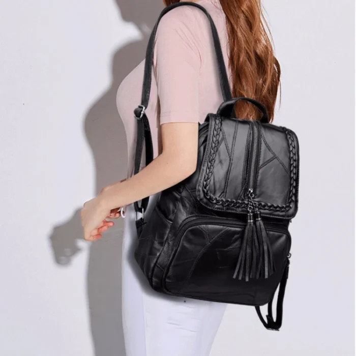 New Fashion Leisure Women s Simple Backpack Travel Soft Pu Leather Handbag Shoulder Bags for Women 4
