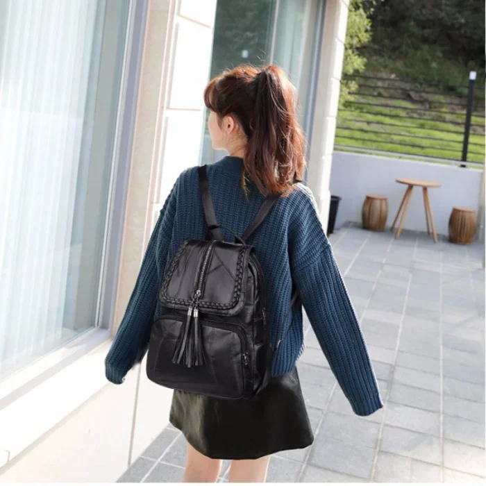 New Fashion Leisure Women s Simple Backpack Travel Soft Pu Leather Handbag Shoulder Bags for Women 5