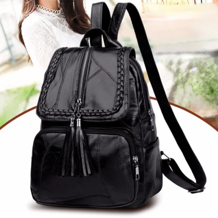New Fashion Leisure Women s Simple Backpack Travel Soft Pu Leather Handbag Shoulder Bags for Women
