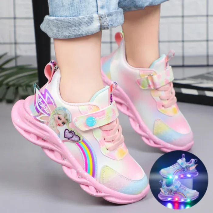 Sneakers Disney Frozen Girls Casual Shoes Up LED Light Cartoon Elsa Princess Shoes Baby Toddler Shoes 1