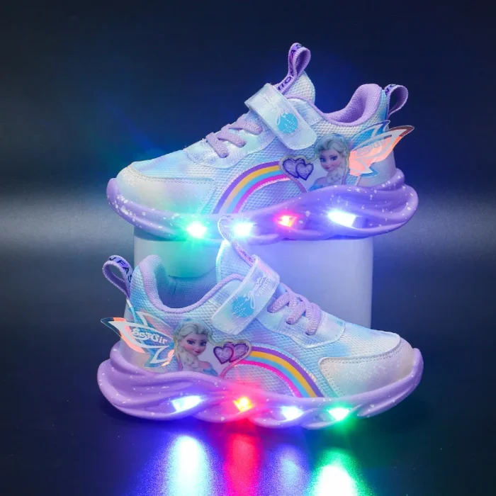 Sneakers Disney Frozen Girls Casual Shoes Up LED Light Cartoon Elsa Princess Shoes Baby Toddler Shoes 2