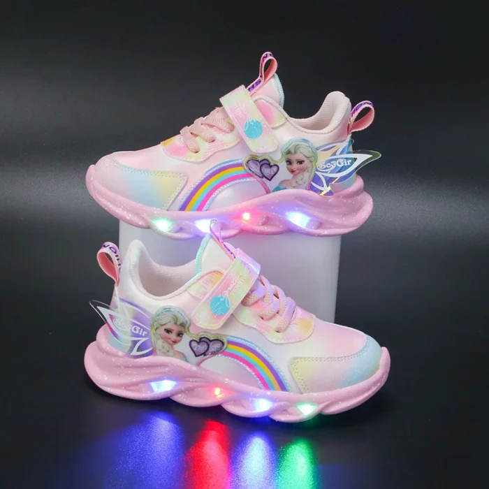 Sneakers Disney Frozen Girls Casual Shoes Up LED Light Cartoon Elsa Princess Shoes Baby Toddler Shoes 3