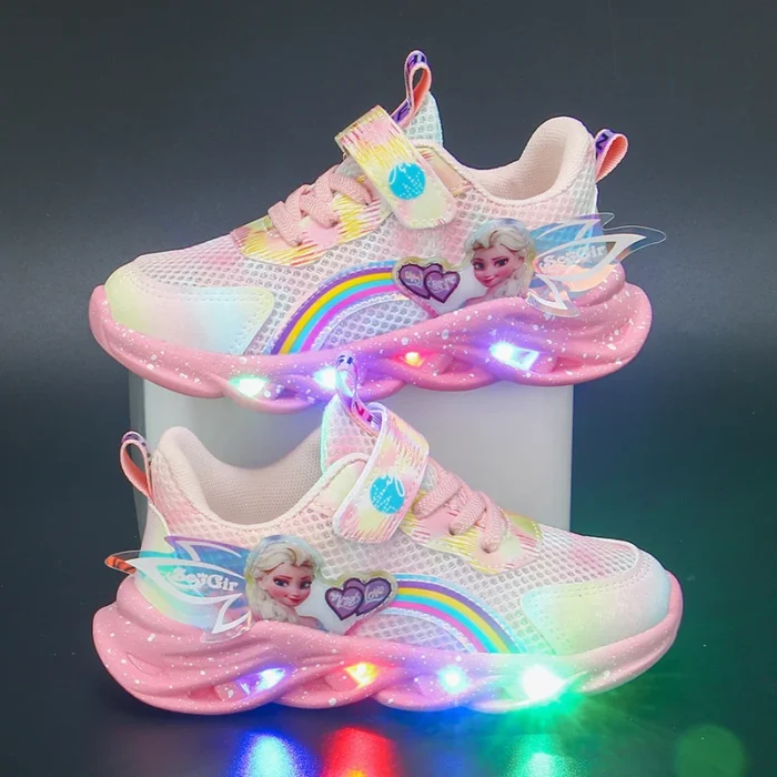 Sneakers Disney Frozen Girls Casual Shoes Up LED Light Cartoon Elsa Princess Shoes Baby Toddler Shoes 4