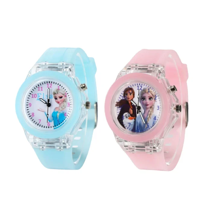 Watch Disney Frozen Princess Children Pattern Led Glowing Flash Toys Fashion Leather Quartz Wristwatch Christmas Gifts 1