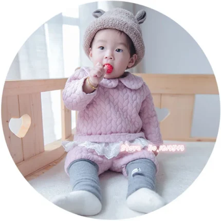 kids baby girls set New Autumn Winter baby thick outfits warm clothes two piece sets lace